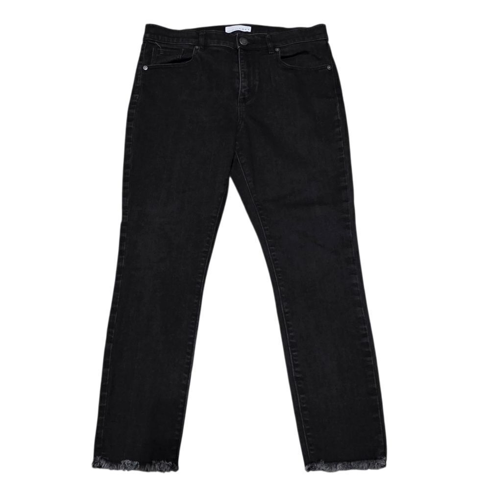 LOFT Black Denim Ankle With Frayed Hemline